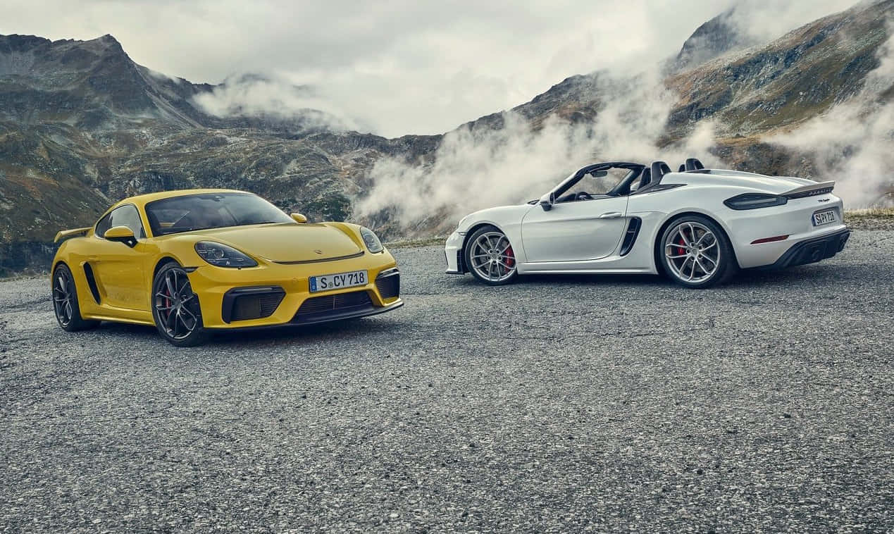 Porsche 718 Boxster GTS, yellow, white, SD Desktop Wallpaper