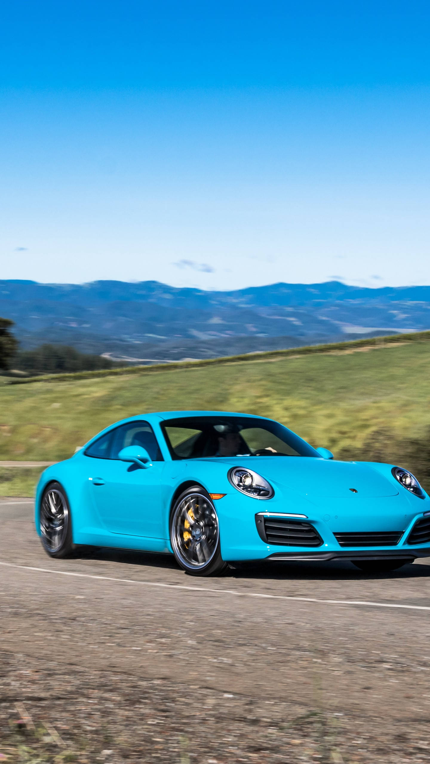 Porsche 911, light blue, turquoise, 2K Phone Wallpaper