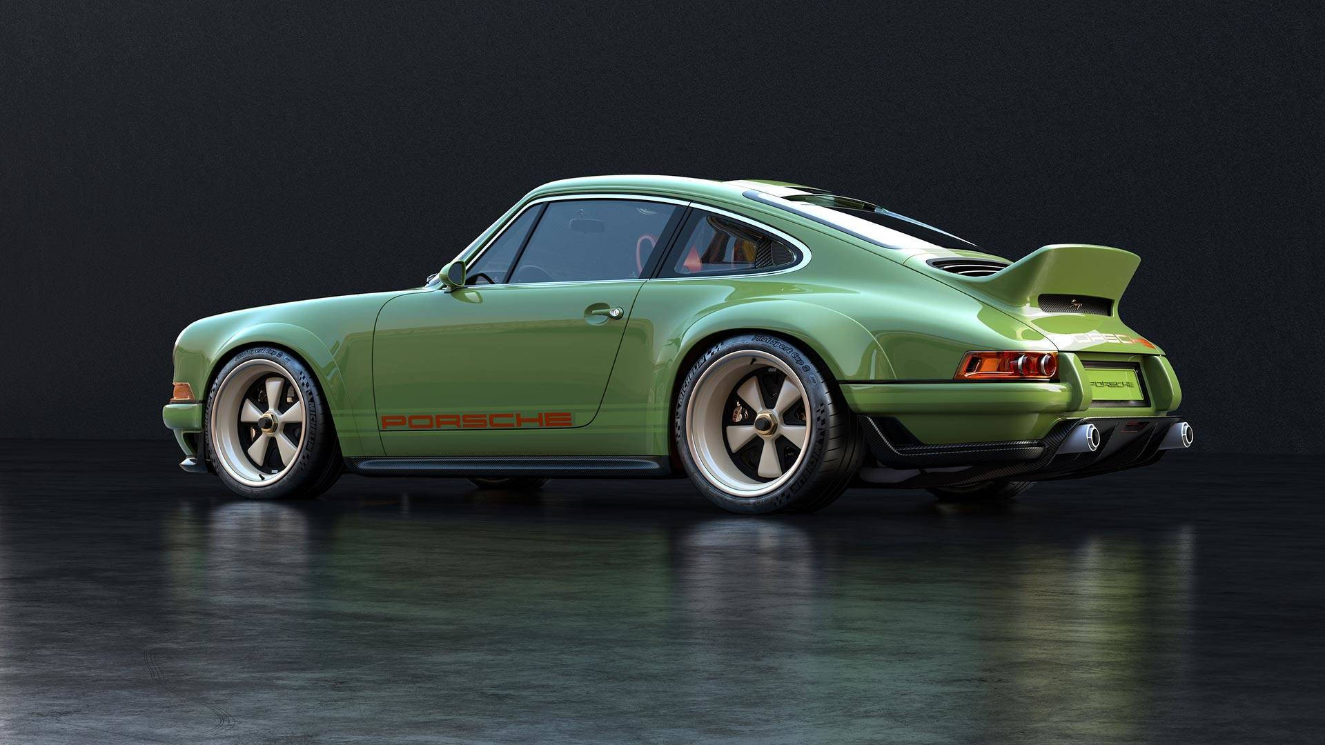 Porsche 911, lime green, orange accents, Full HD Desktop Wallpaper