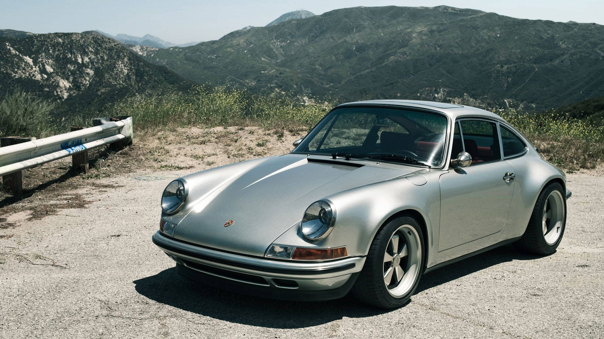 Porsche 911, silver, mountain roadside, Full HD Desktop Wallpaper