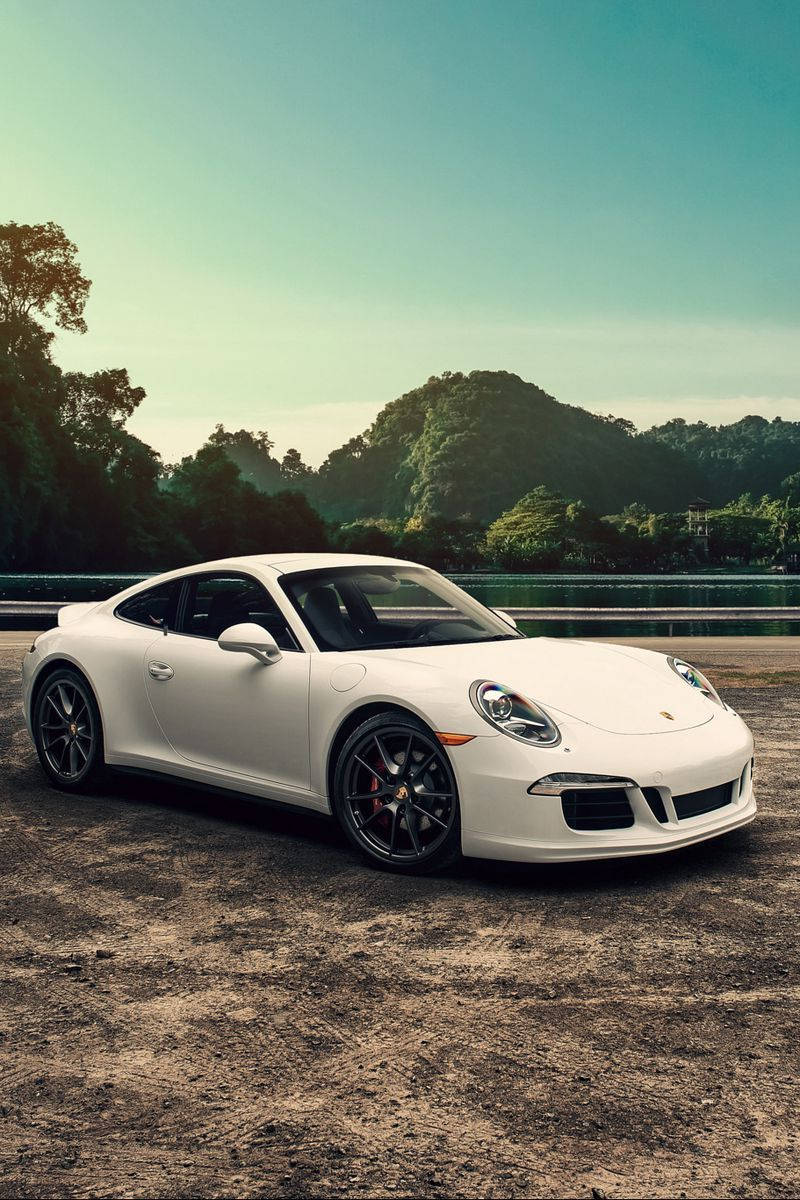 Porsche 911, white, gravel road, SD Phone Wallpaper