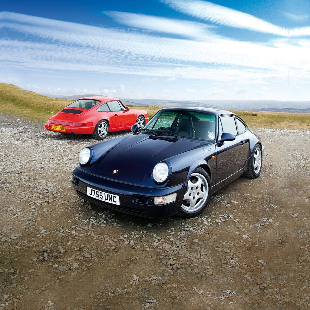 Porsche 911, red, dark blue, SD Desktop Wallpaper