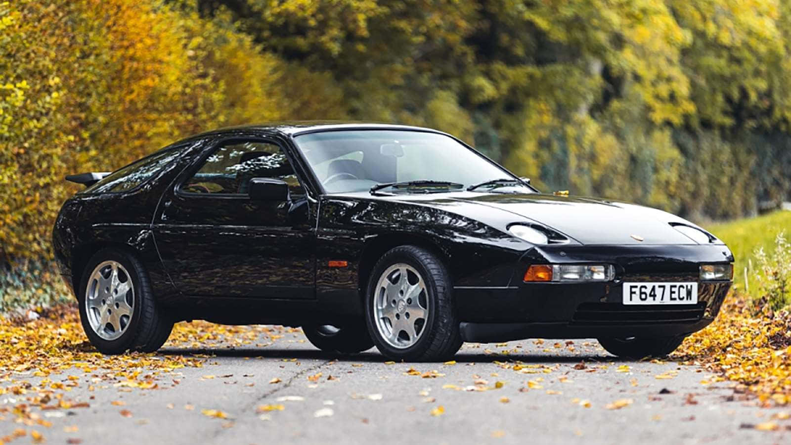 Porsche 928, black, autumn light, HD Desktop Wallpaper