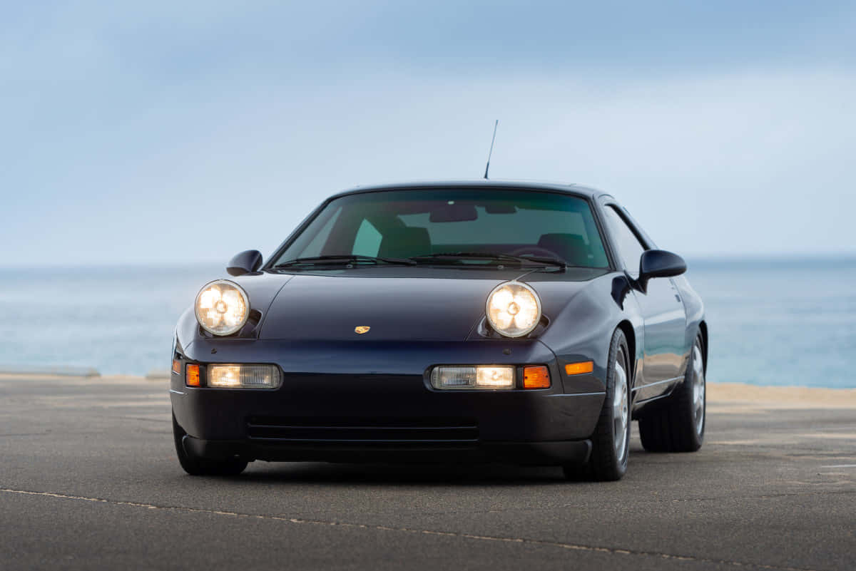 Porsche 928, black, coastal road, SD Desktop Wallpaper