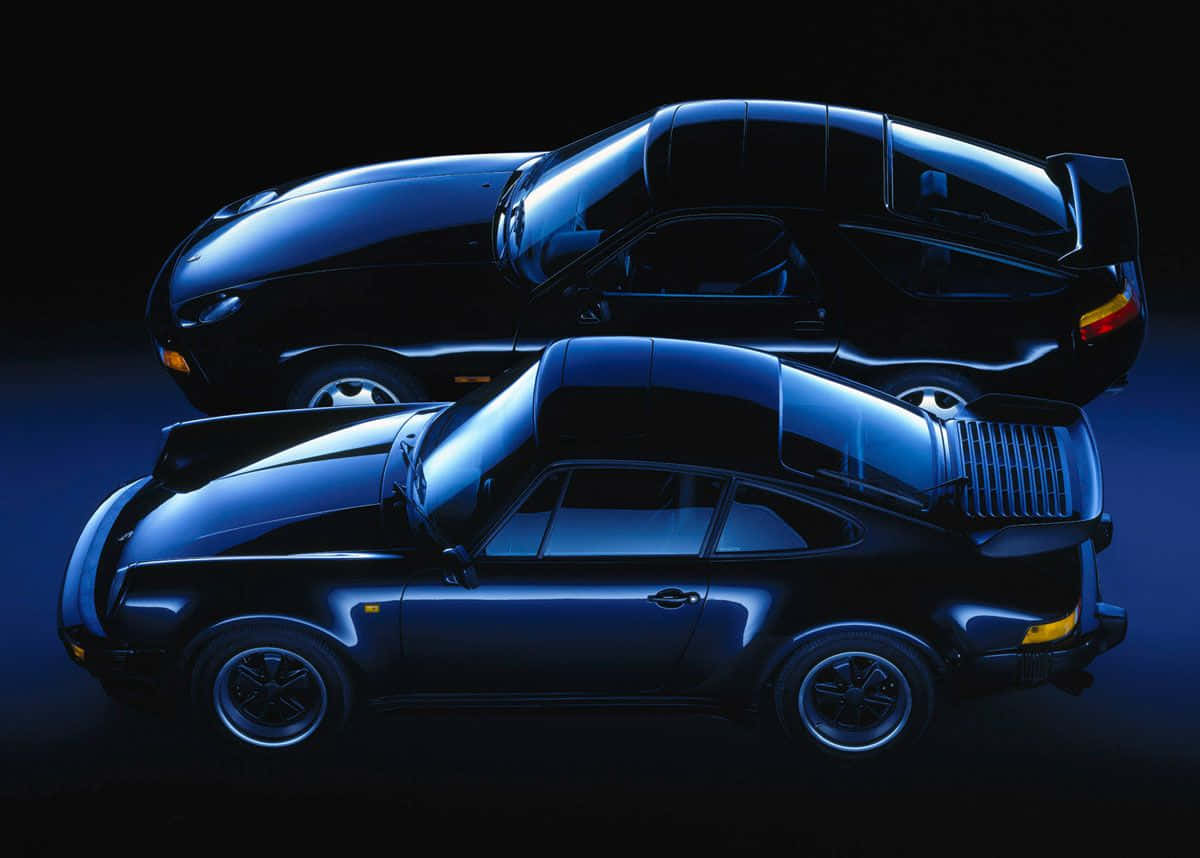 Porsche 930, black, blue studio lighting, SD Desktop Wallpaper