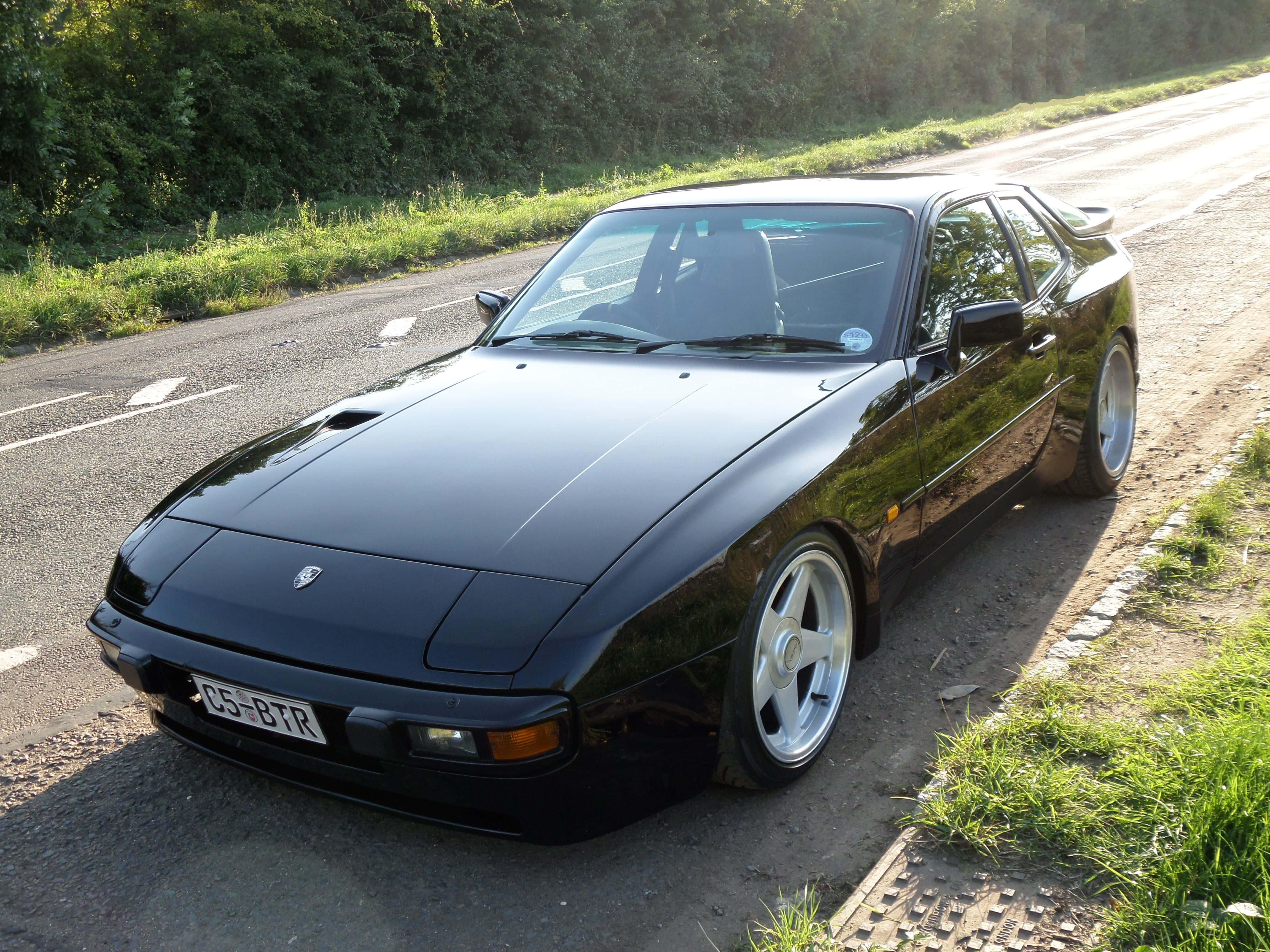 Porsche 944, black, rural road, 4K Desktop Wallpaper