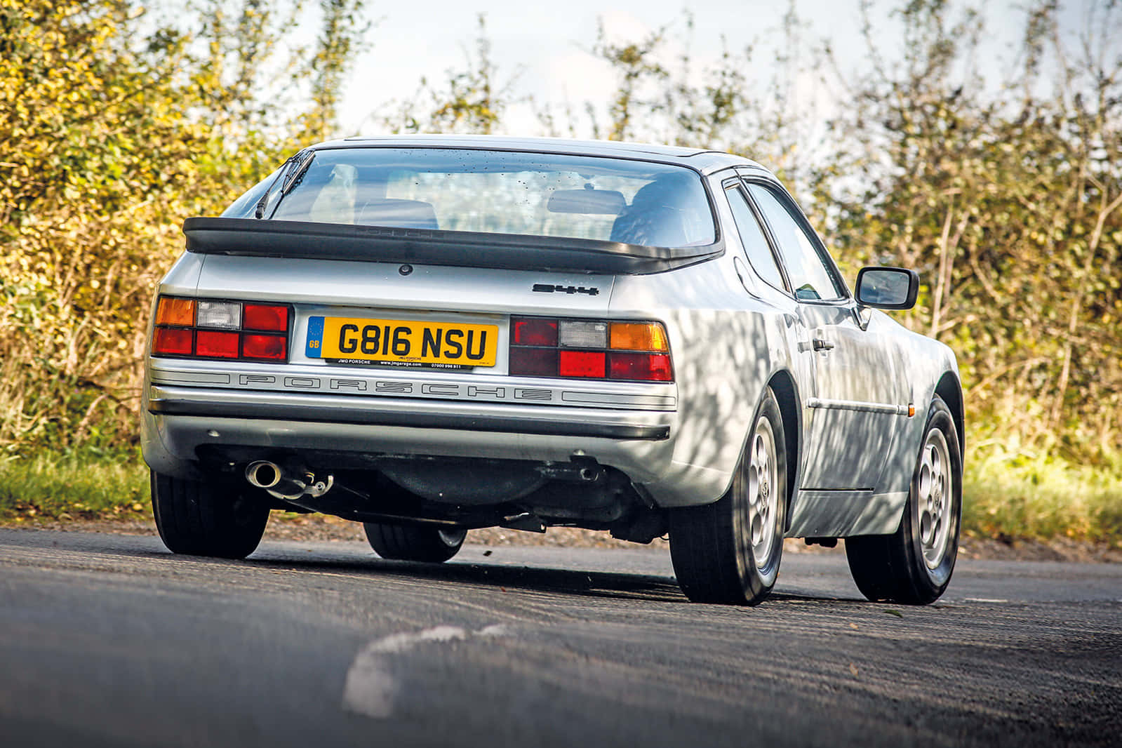 Porsche 944, silver, tree-lined road, HD Desktop Wallpaper