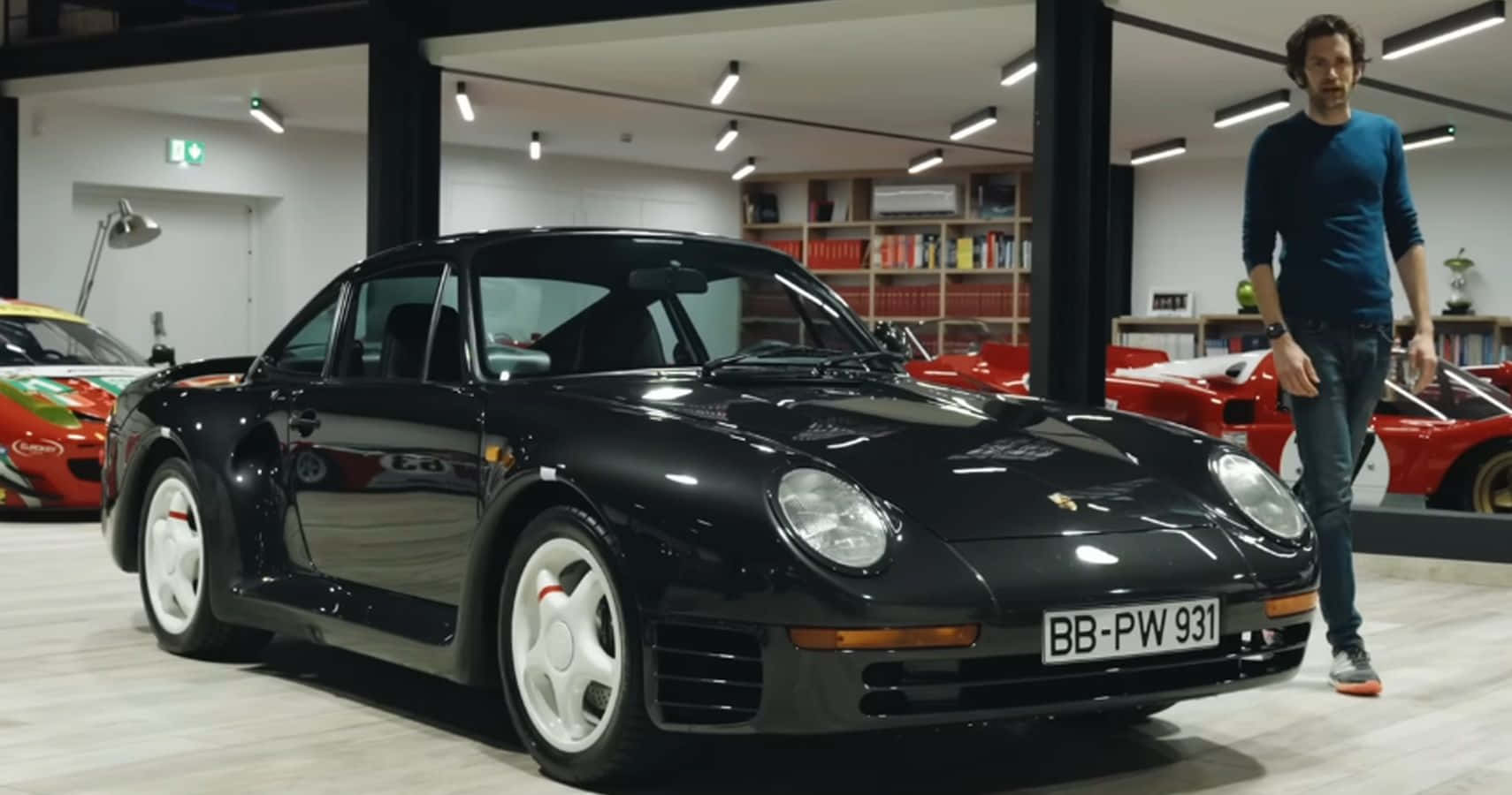 Porsche 959, black, modern garage, HD Desktop Wallpaper
