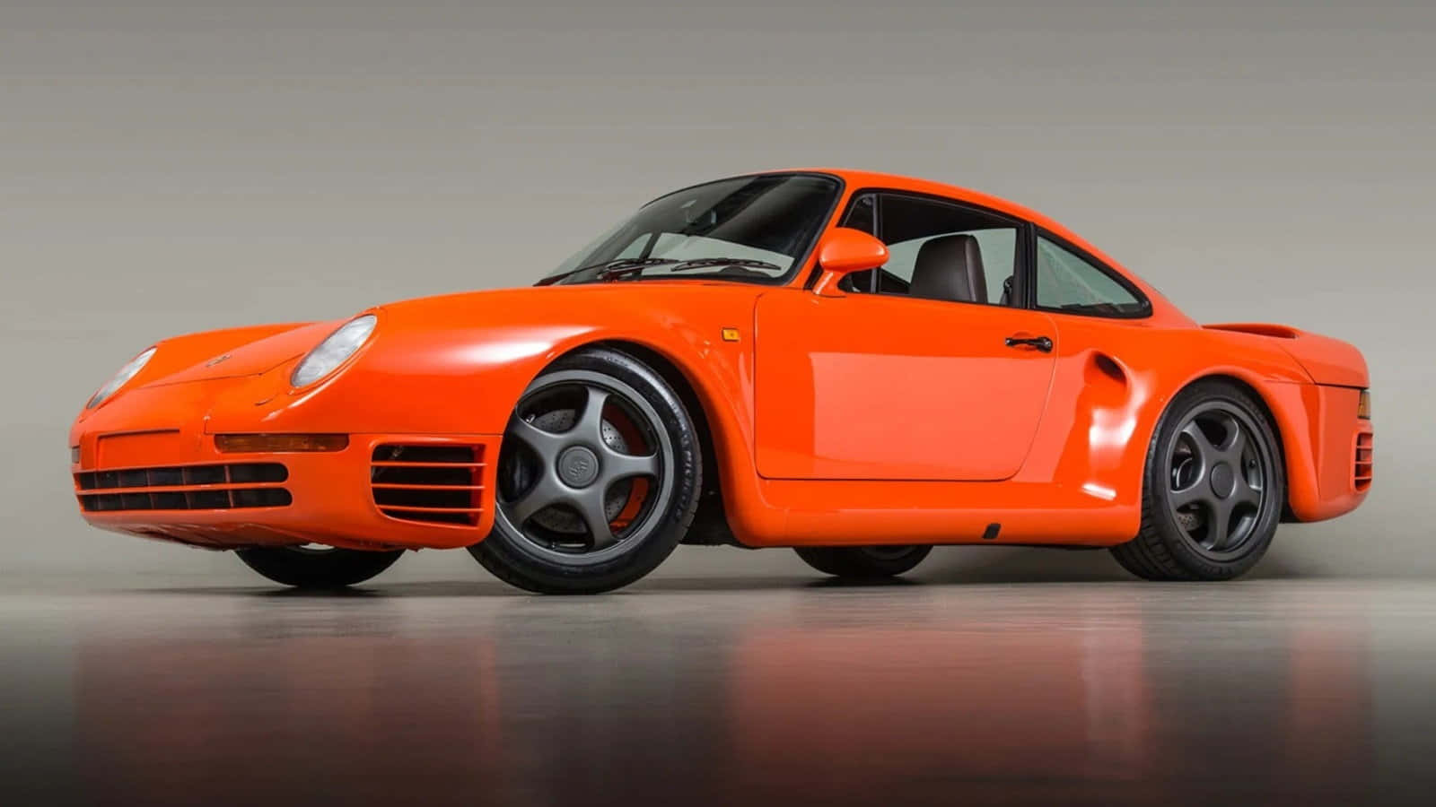 Porsche 959, vibrant orange, black wheels, HD Desktop Wallpaper