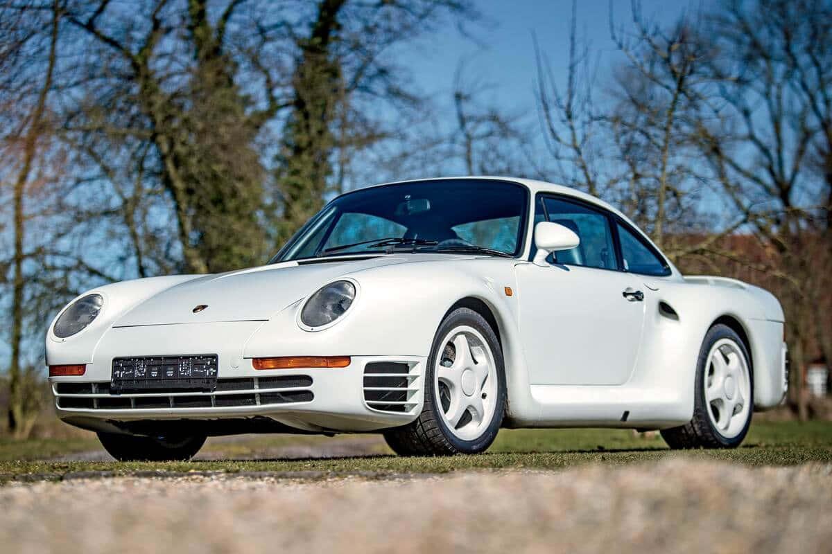 Porsche 959, pristine white, grass, SD Desktop Wallpaper