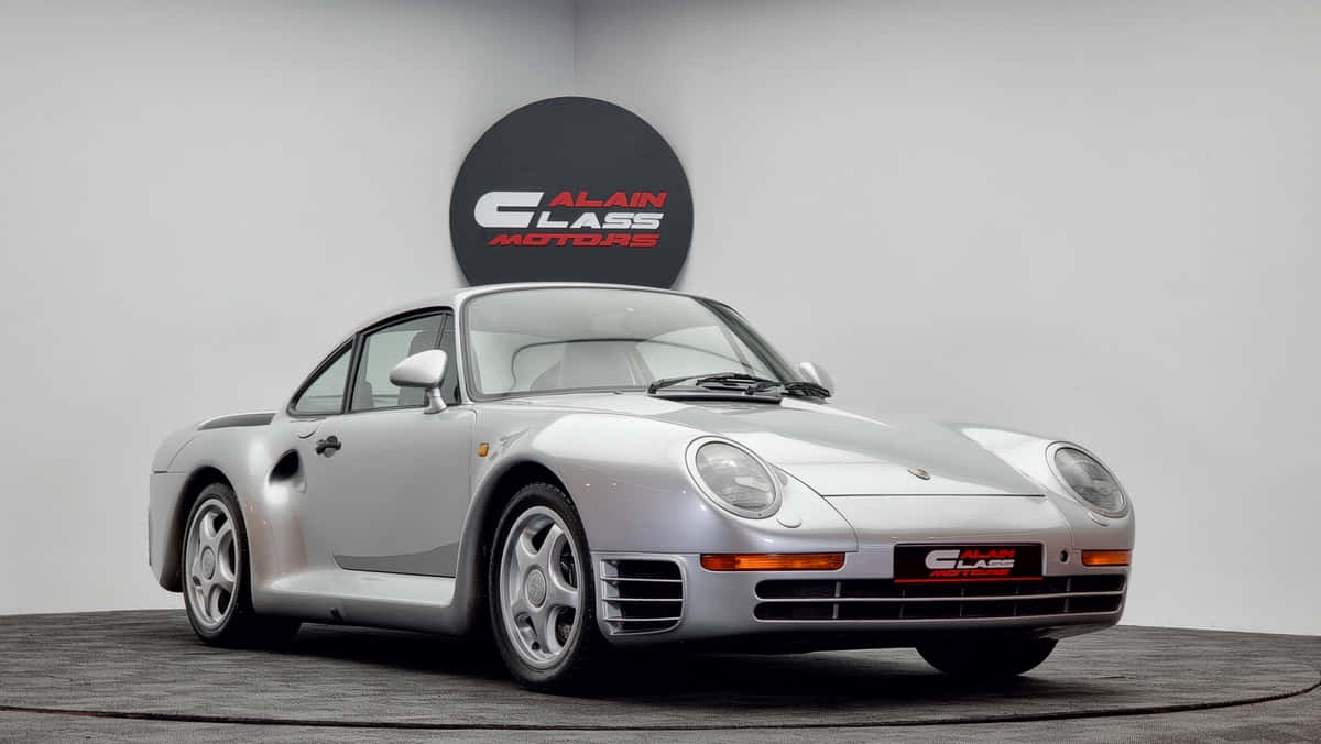 Porsche 959, sleek silver, minimalist studio, SD Desktop Wallpaper