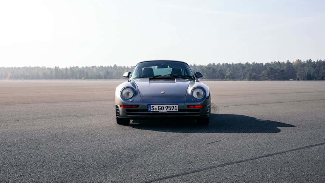 Porsche 959, silver, asphalt runway, SD Desktop Wallpaper