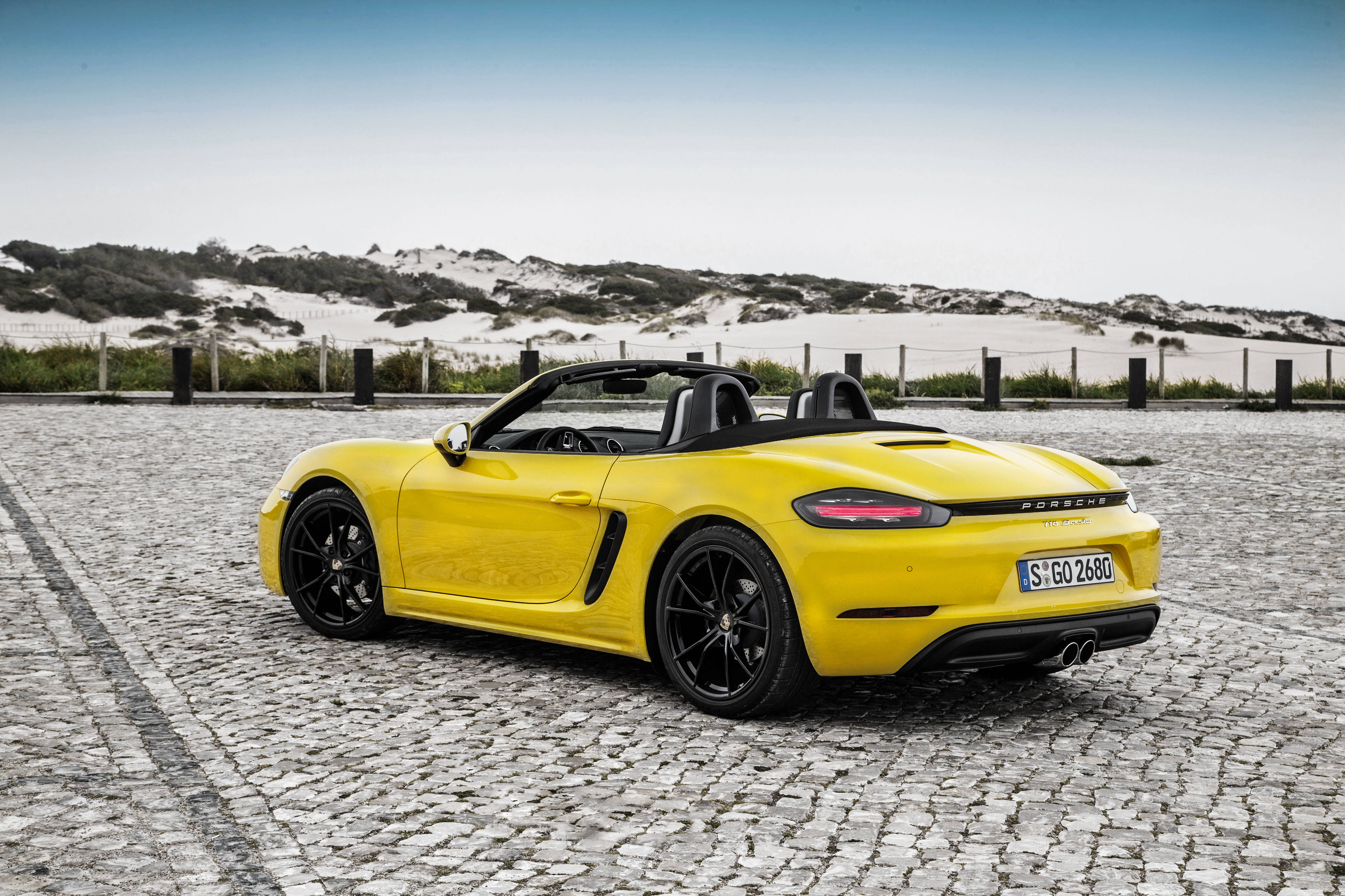 Porsche Boxster, yellow, convertible, 4K Desktop Wallpaper