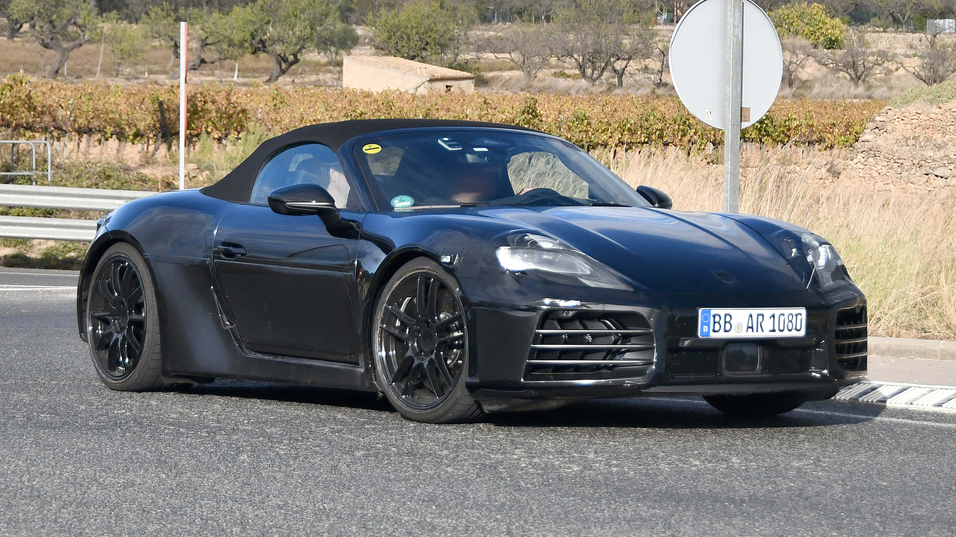 Porsche Boxster, black, sunlit, 2K Desktop Wallpaper