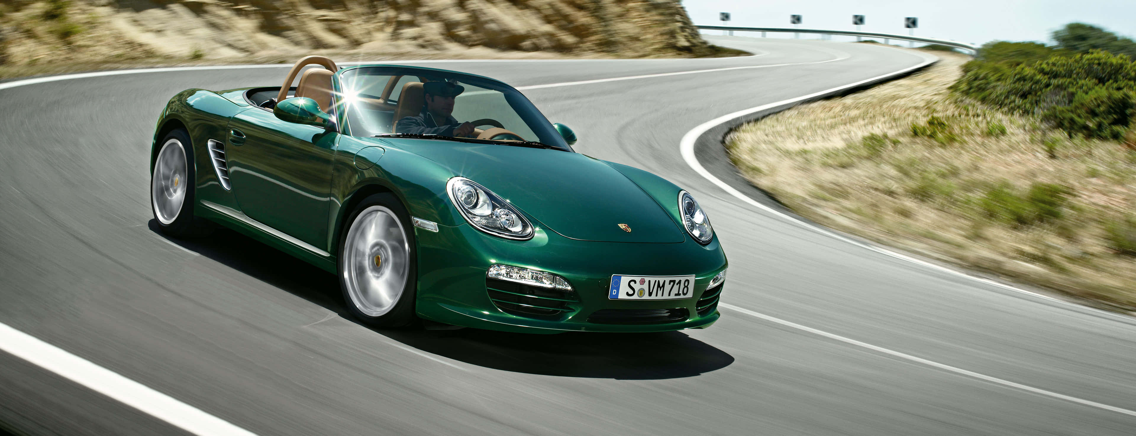 Porsche Boxster, green, convertible, 4K Desktop Wallpaper