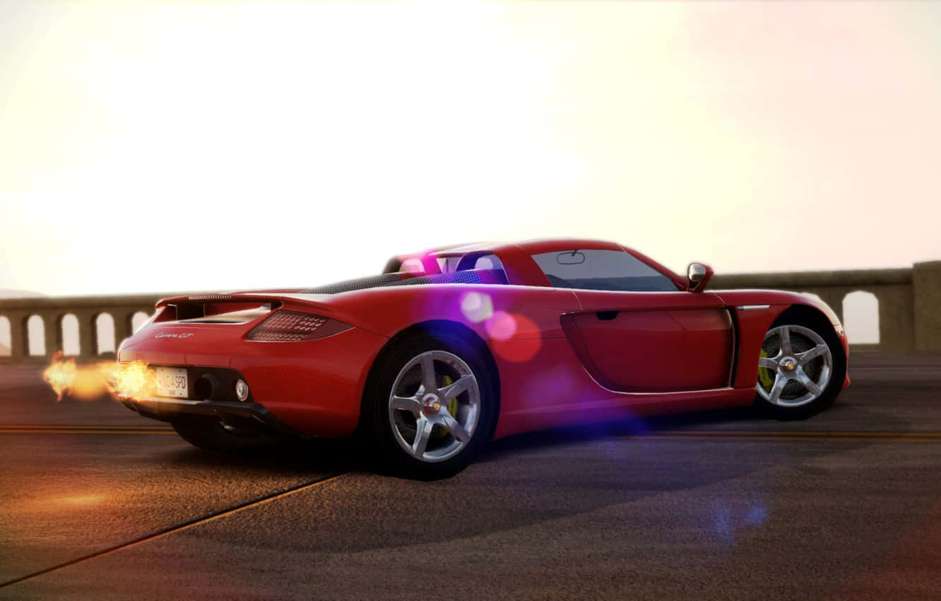 Porsche Carrera GT, red, glowing exhaust flames, HD Desktop Wallpaper