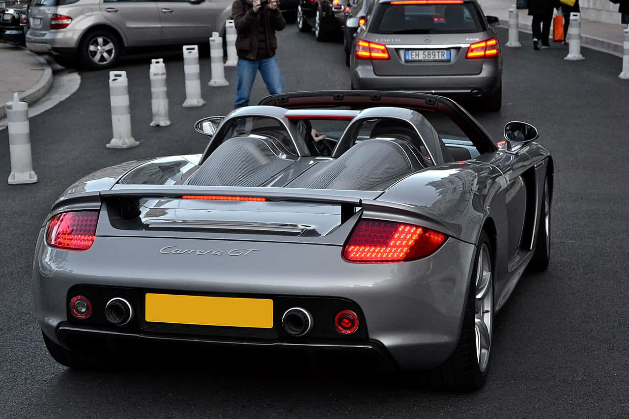 Porsche Carrera GT, silver, glowing red taillights, HD Desktop Wallpaper