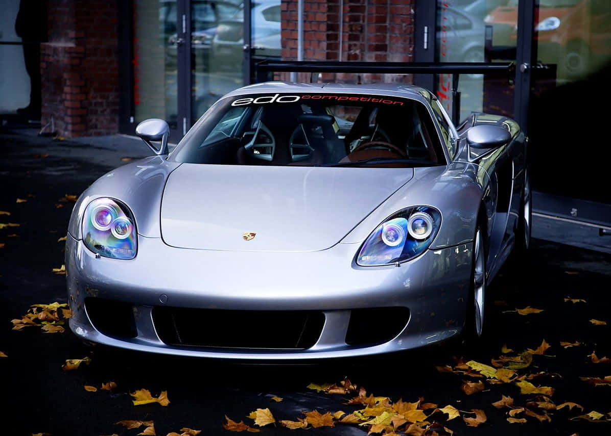 Porsche Carrera GT, silver, glowing headlights, SD Desktop Wallpaper