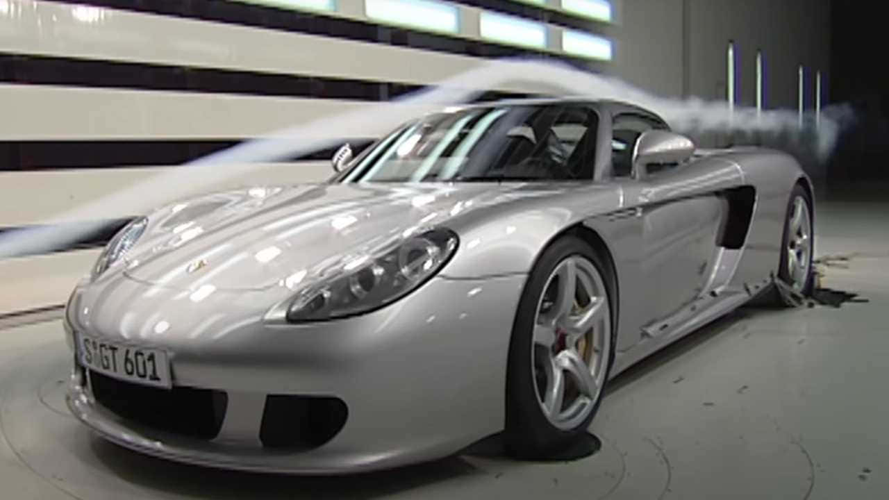 Porsche Carrera GT, silver, wind tunnel, HD Desktop Wallpaper
