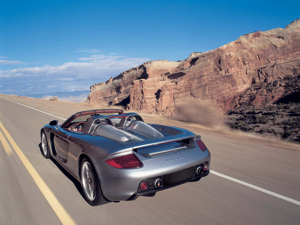 Porsche Carrera GT, silver, desert highway, SD Desktop Wallpaper