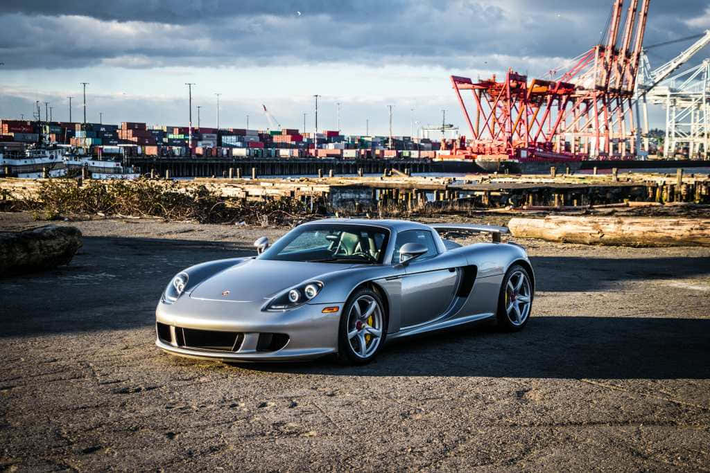 Porsche Carrera GT, silver, cracked pavement, SD Desktop Wallpaper