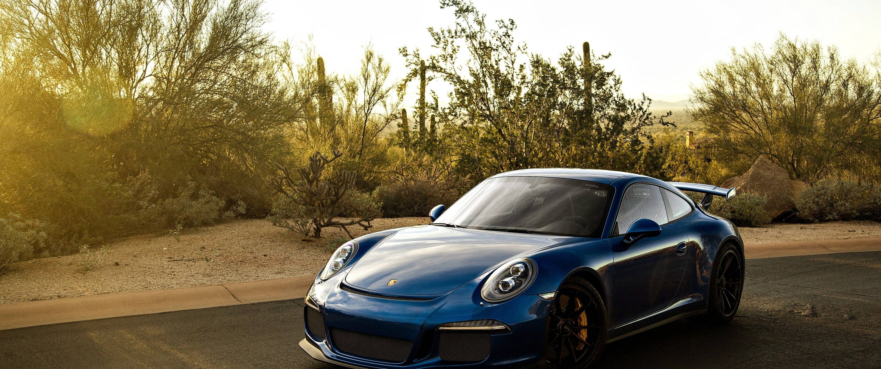 Porsche 911 GT3 RS, blue, desert road, 2K Desktop Wallpaper