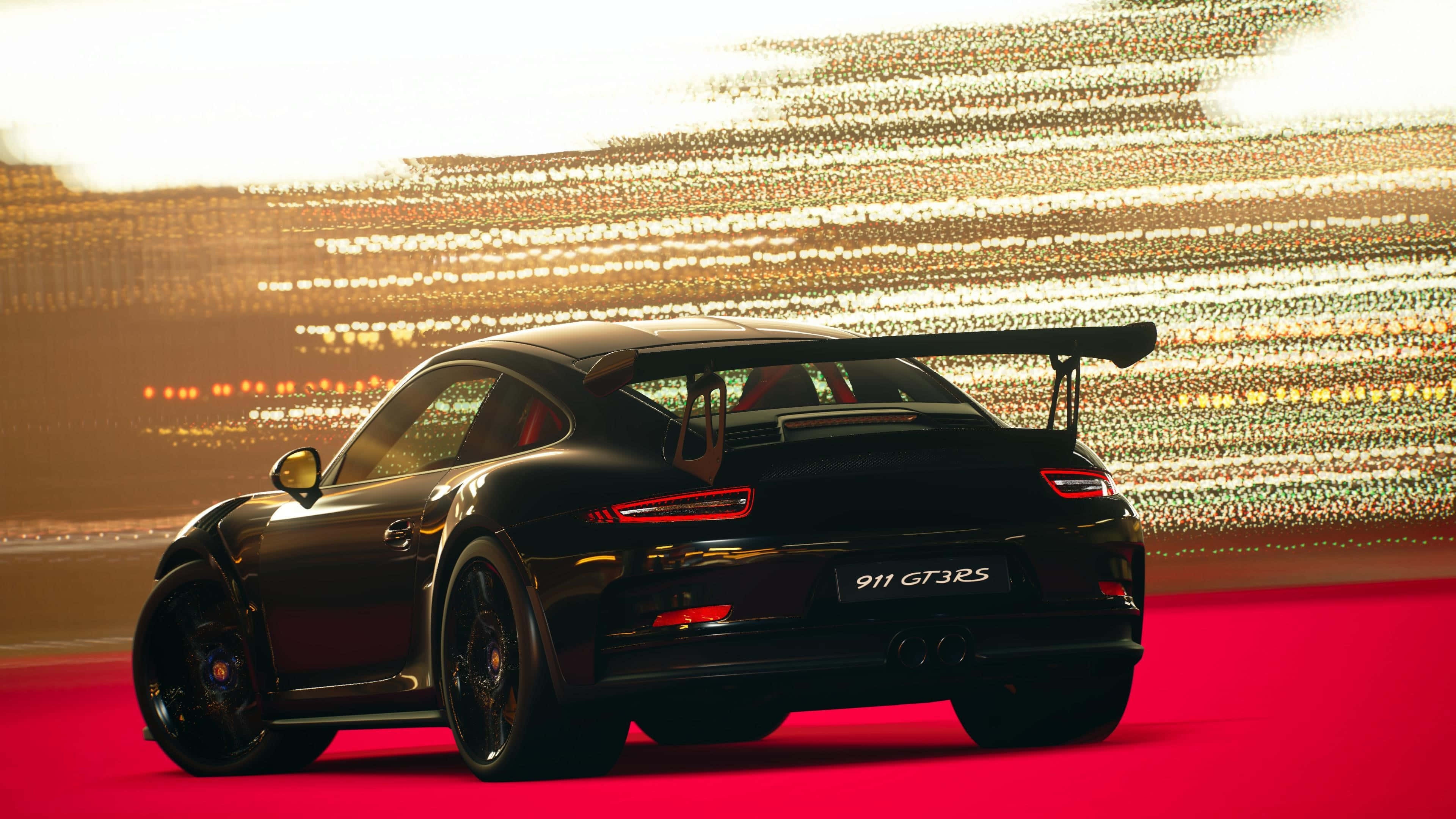 Porsche 911 GT3 RS, black, vibrant red carpet, 4K Desktop Wallpaper