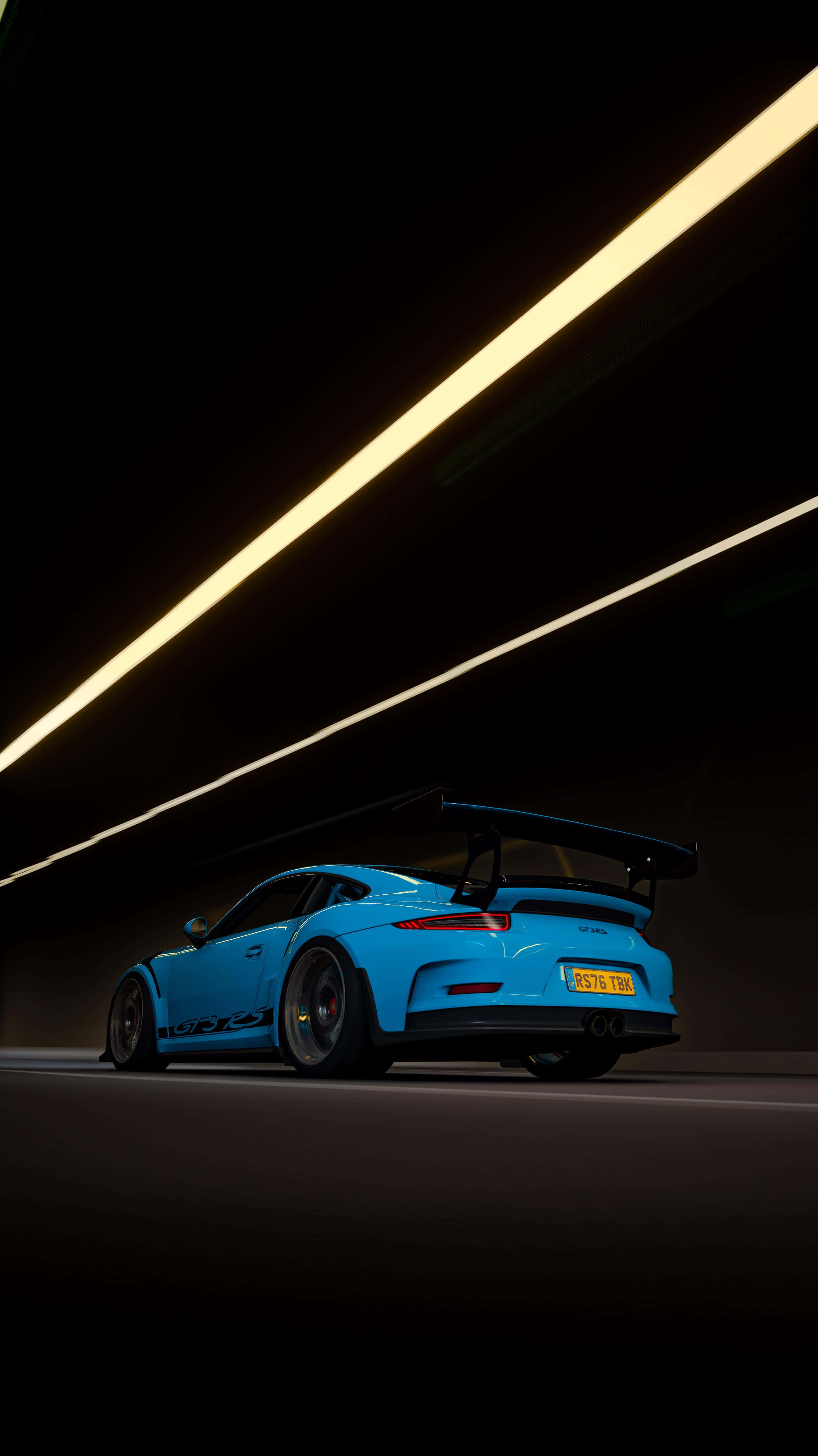 Porsche 911 GT3 RS, vibrant blue, dark tunnel, 5K Phone Wallpaper