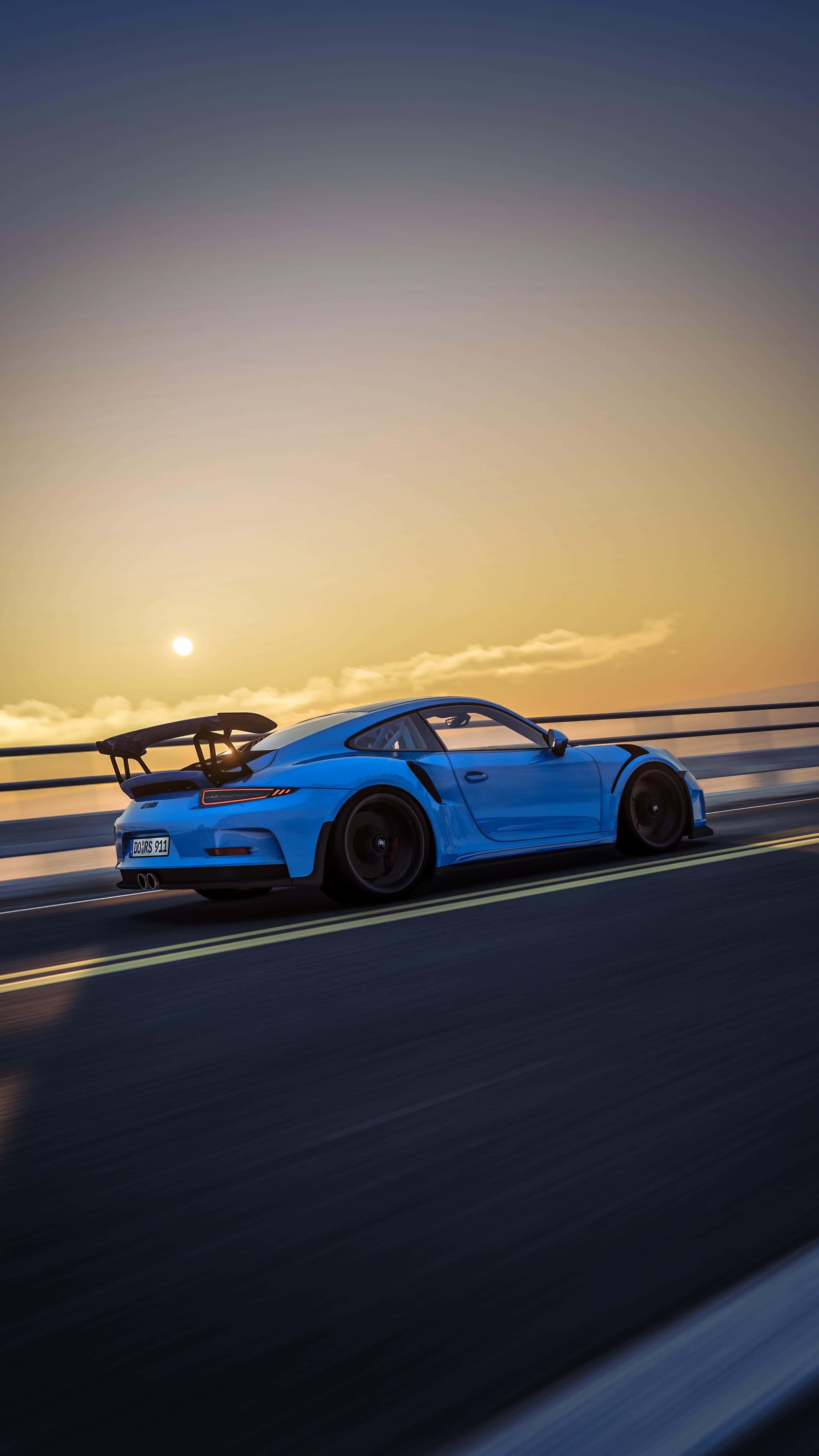 Porsche 911 GT3 RS, sunset, coastal highway, 5K Phone Wallpaper