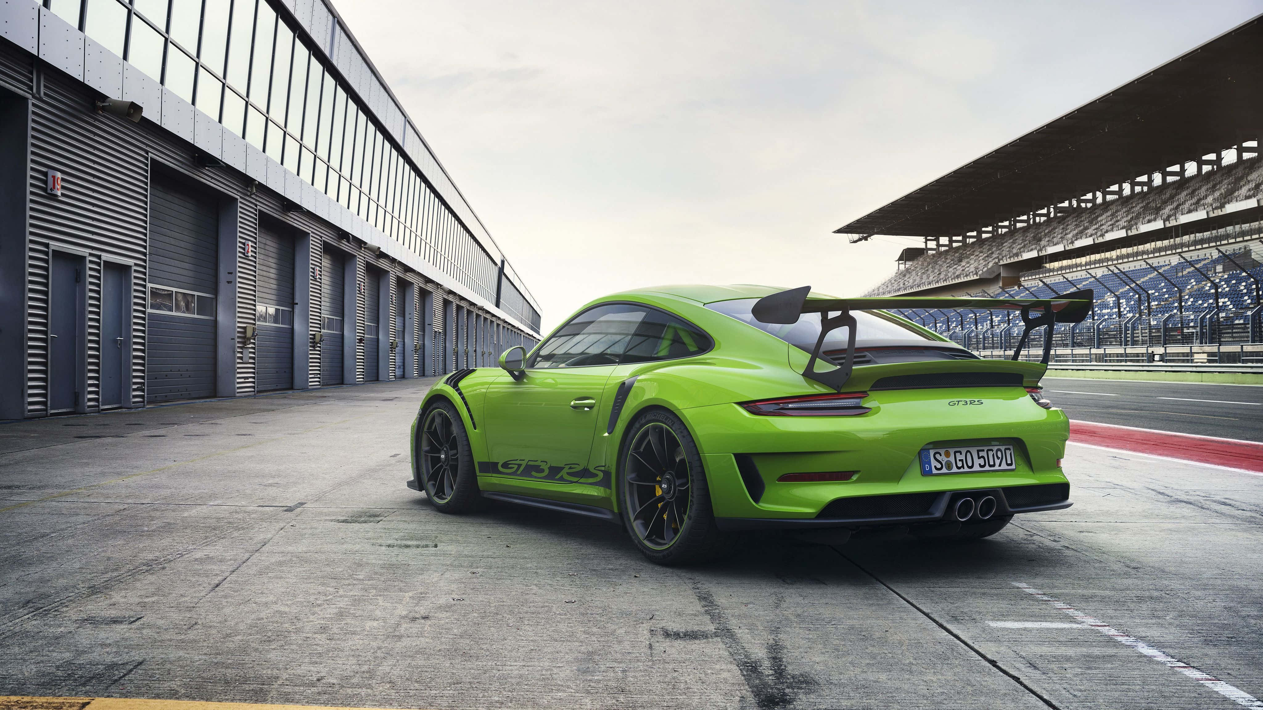 Porsche 911 GT3 RS, lime green, racetrack, 4K Desktop Wallpaper