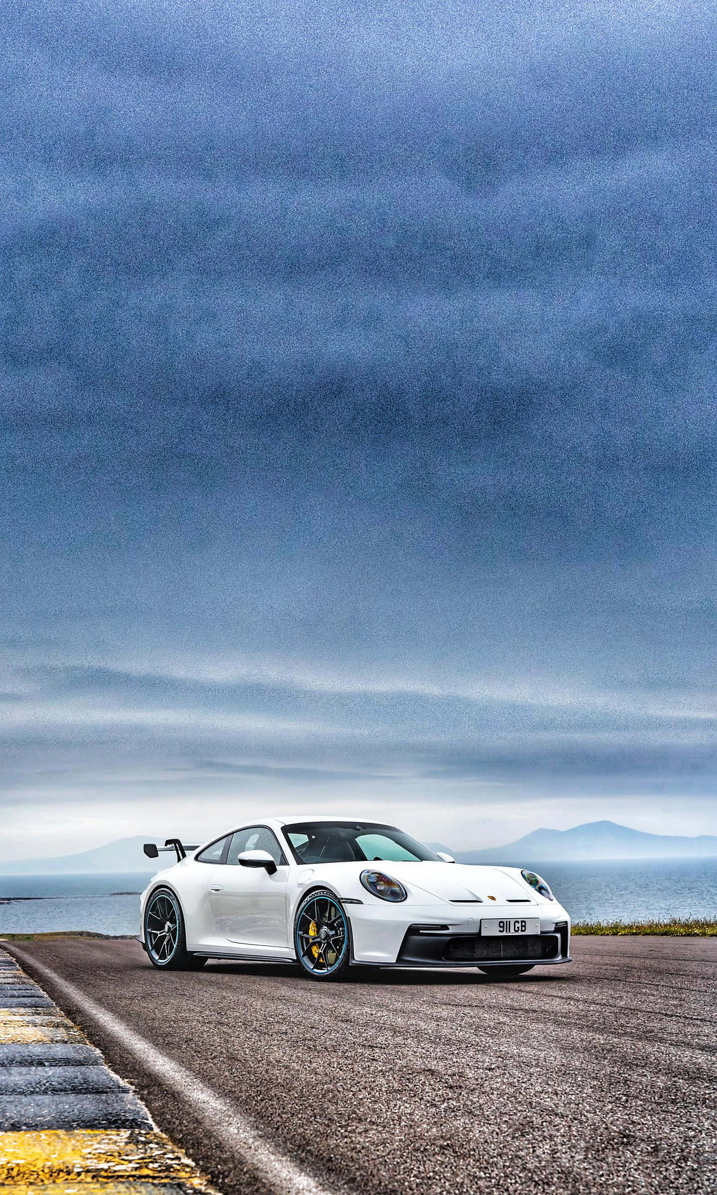 Porsche 911 GT3 RS, coastal road, overcast sky, Full HD Phone Wallpaper