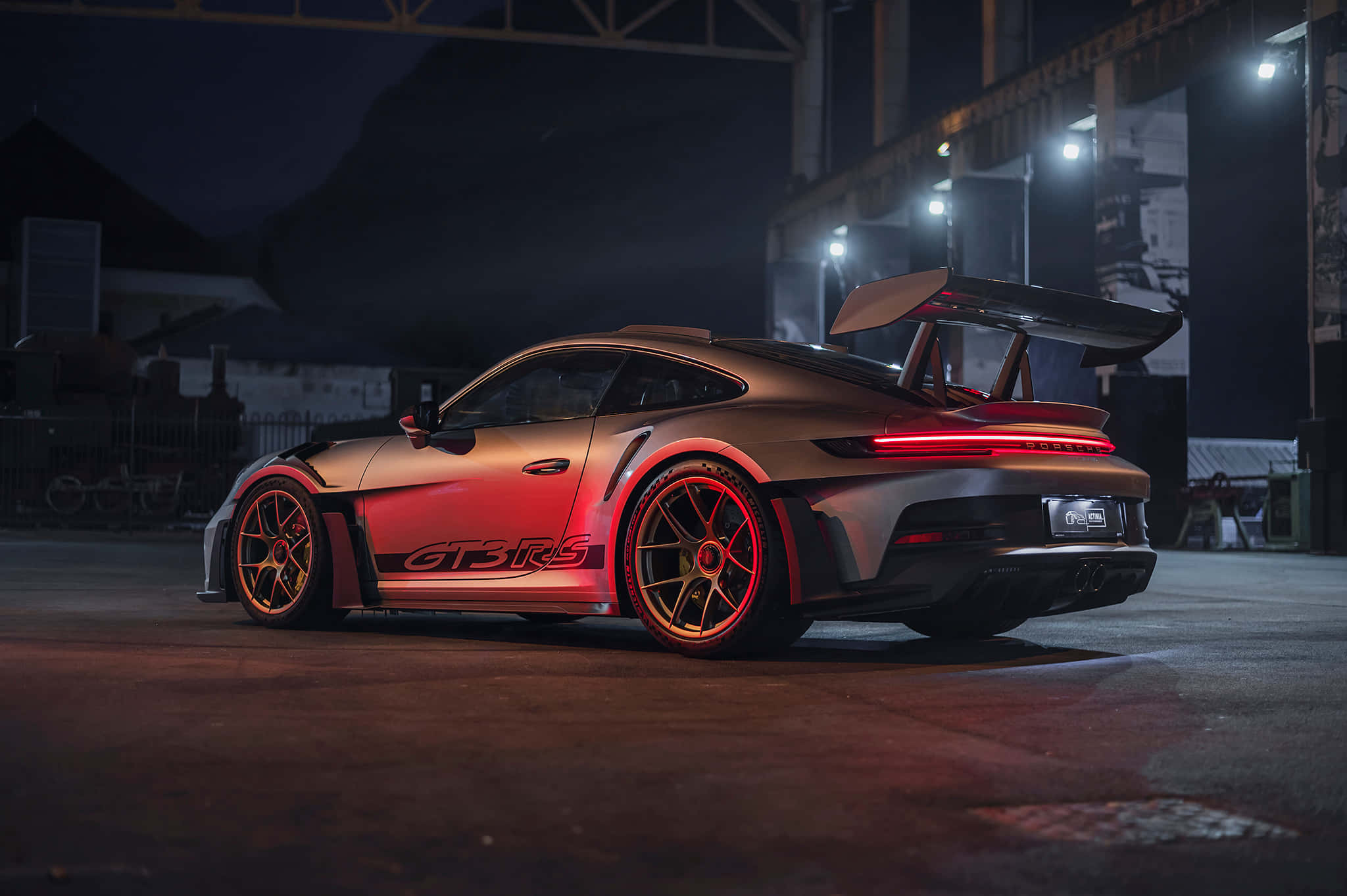Porsche 911 GT3 RS, silver, glowing red accents, Full HD Desktop Wallpaper