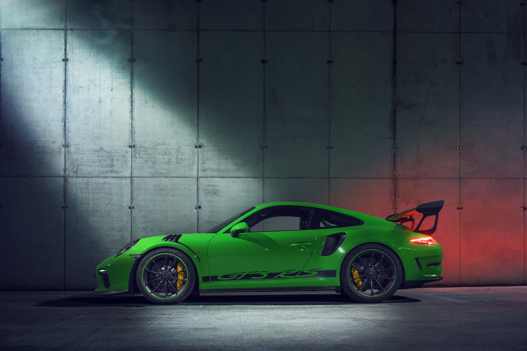 Porsche 911 GT3 RS, vibrant green, side profile, Full HD Desktop Wallpaper