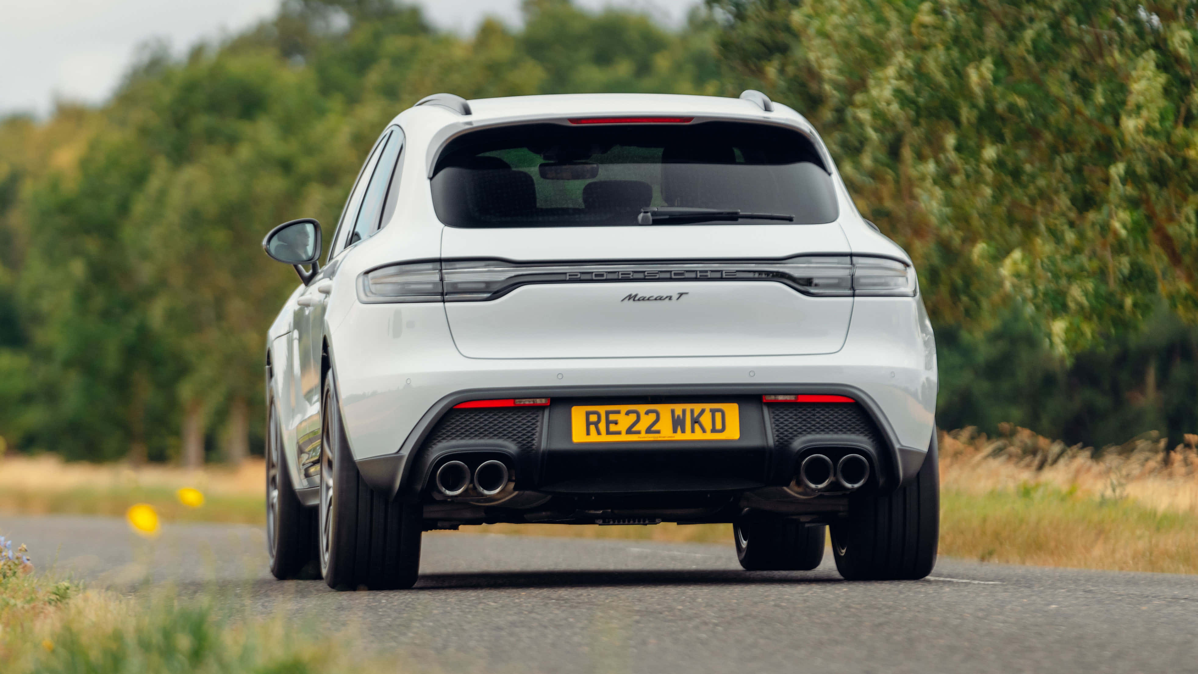 Porsche Macan T, white, rural road, 4K Desktop Wallpaper