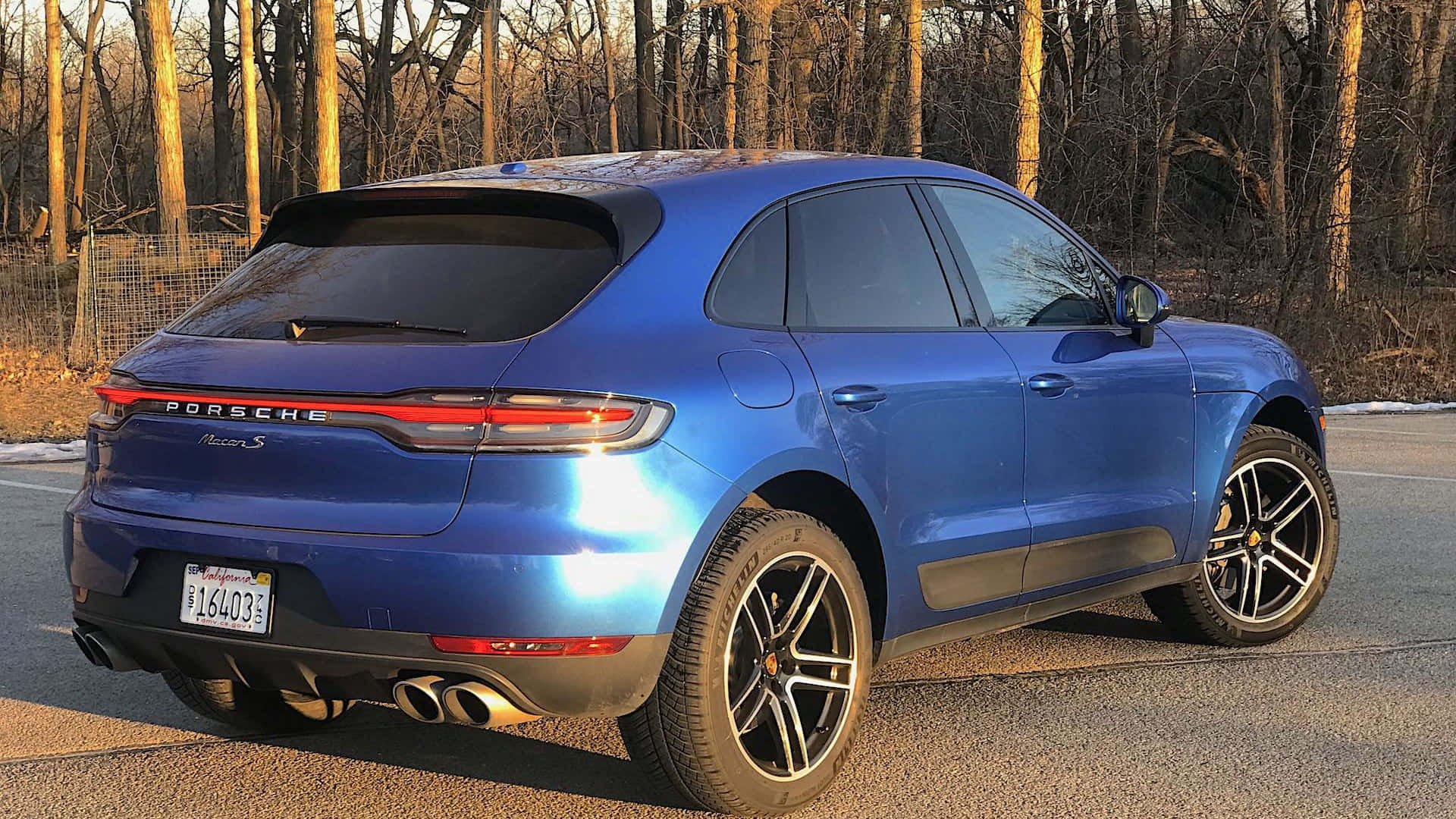 Porsche Macan S, vibrant blue, paved road, Full HD Desktop Wallpaper