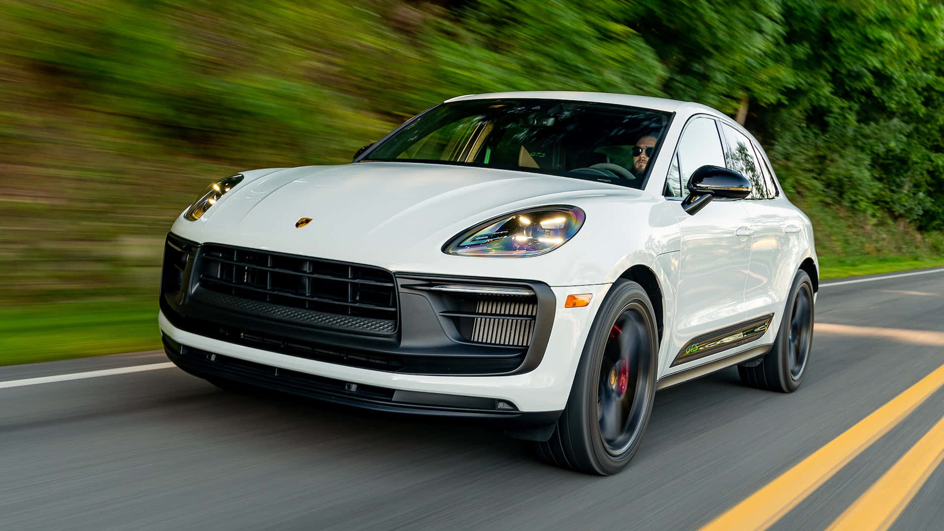 Porsche Macan, white, sunlit road, Full HD Desktop Wallpaper
