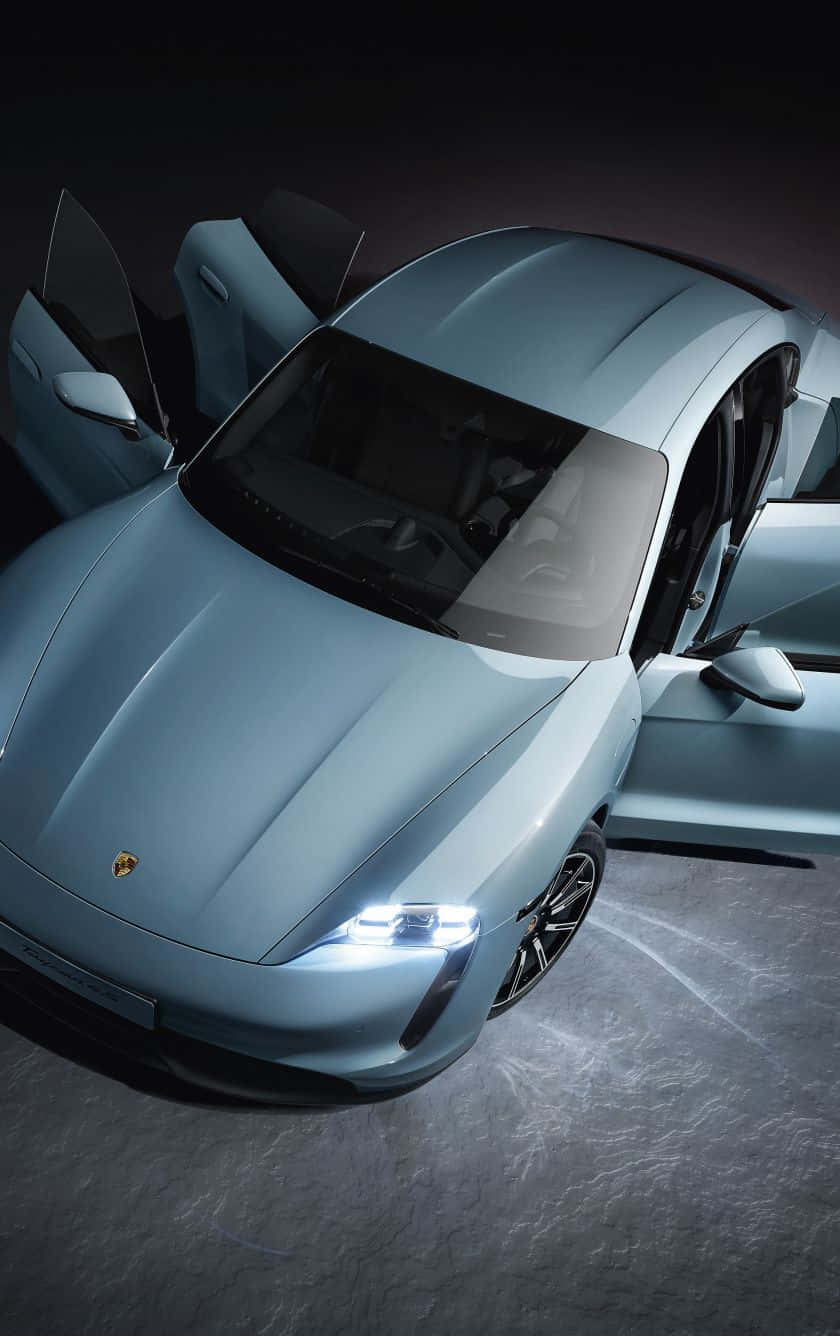 Porsche Taycan, light blue, open doors, HD Phone Wallpaper