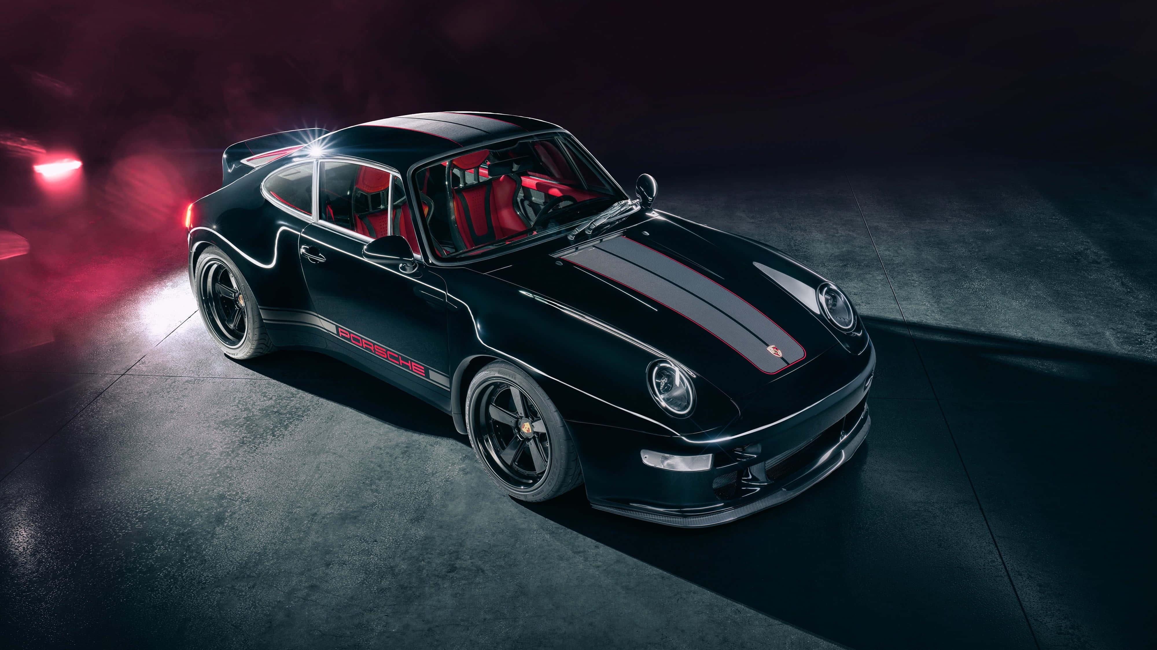 Porsche 911, black, red accents, 4K Desktop Wallpaper