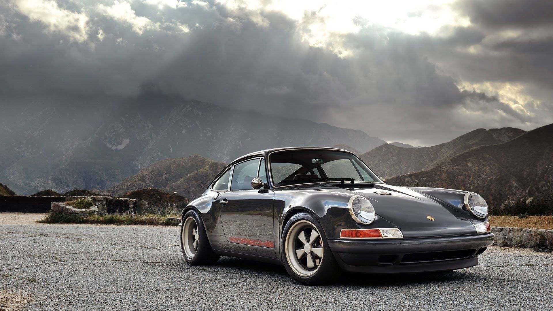 Porsche 911, dark gray, gravel road, Full HD Desktop Wallpaper