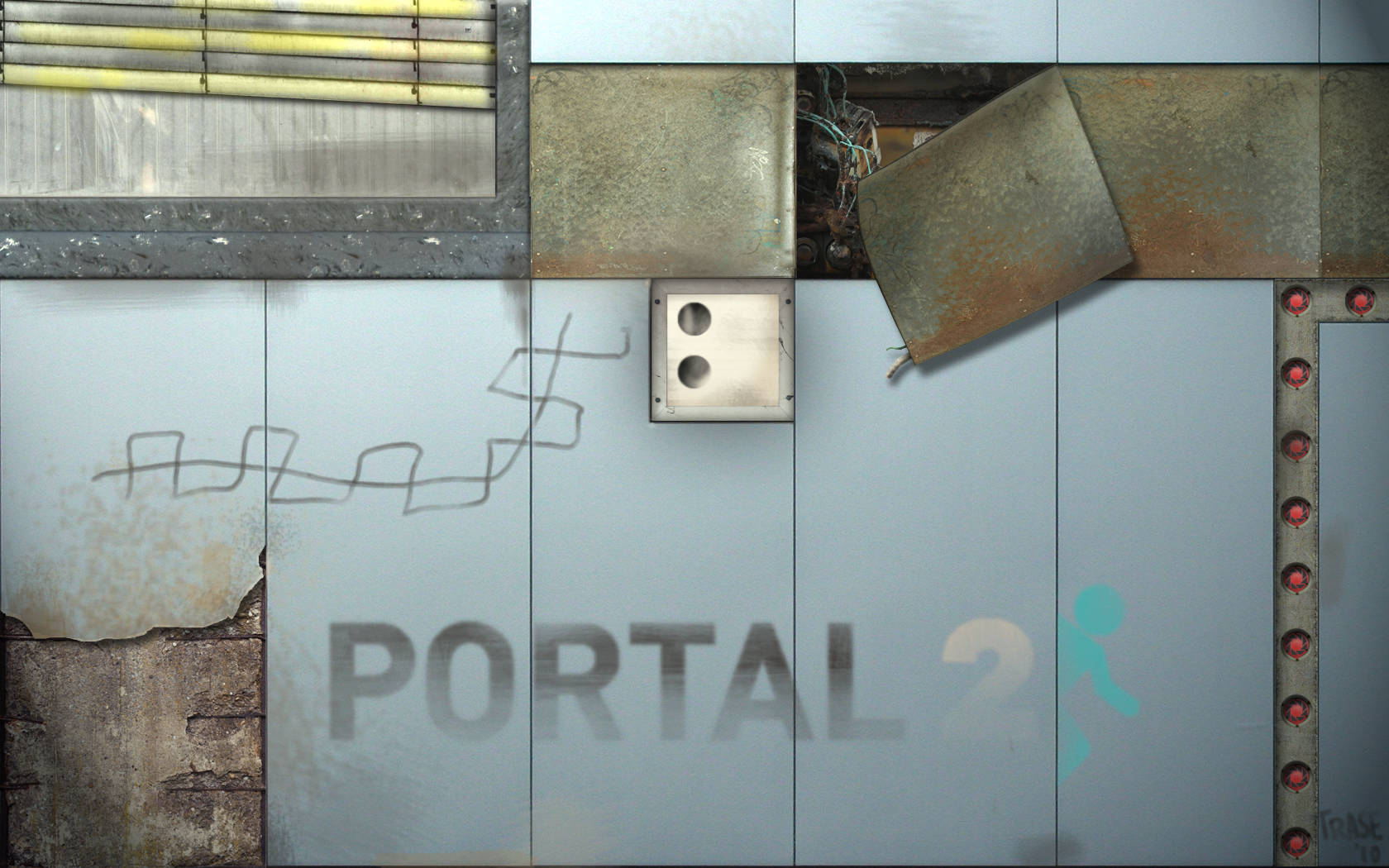 Portal 2, glowing blue figure, red lights, HD Desktop Wallpaper