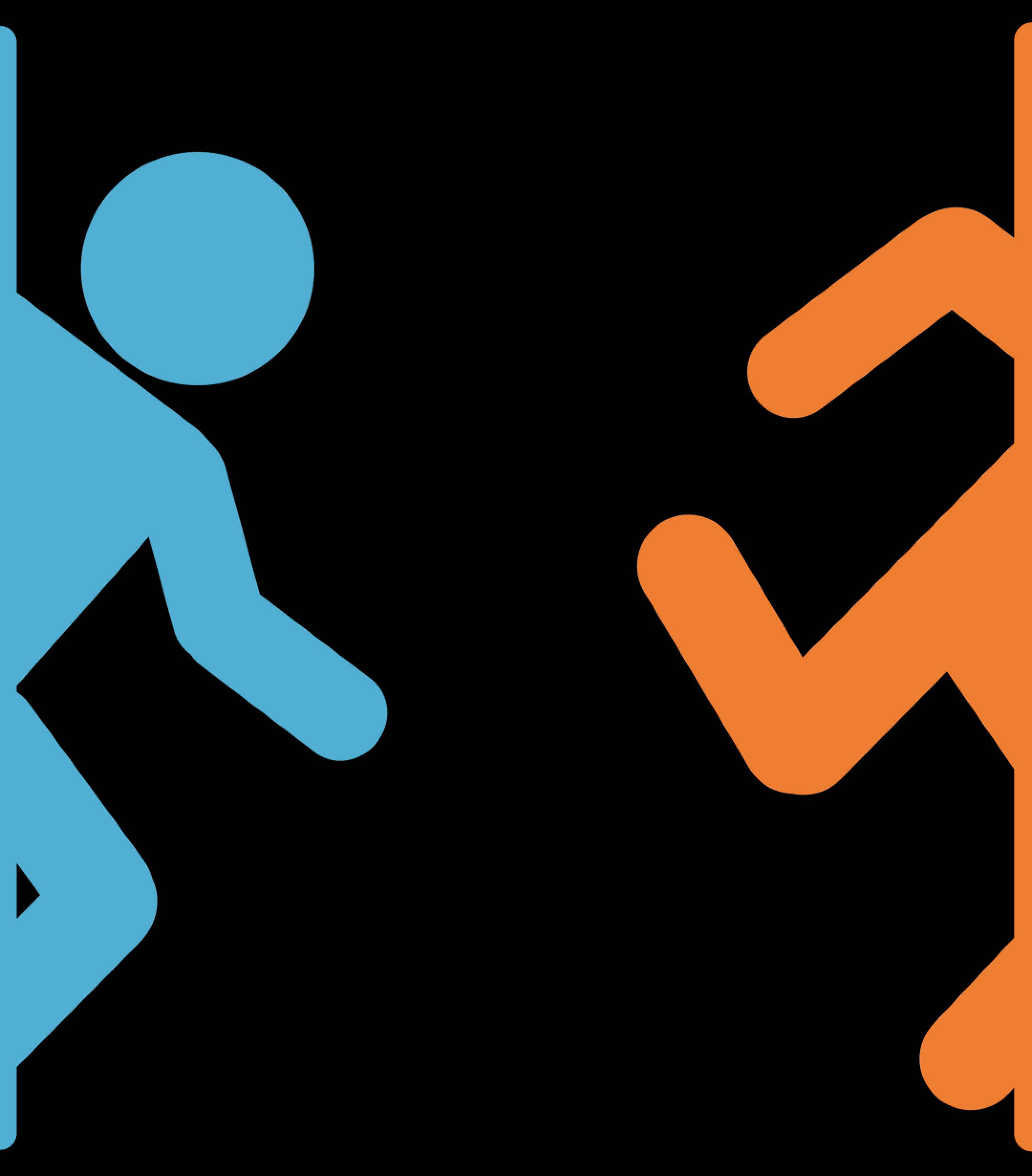 Portal 2 Dual Screen, orange stick figure, blue stick figure, Full HD Phone Wallpaper