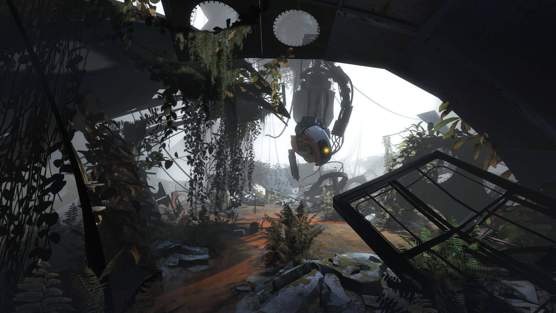 Portal 2, robotic companion, overgrown ruins, Full HD Desktop Wallpaper