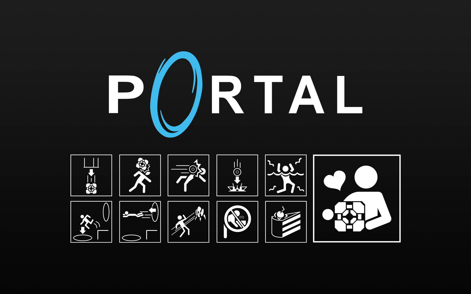 Portal 2, white text, blue circular O, Full HD Desktop Wallpaper