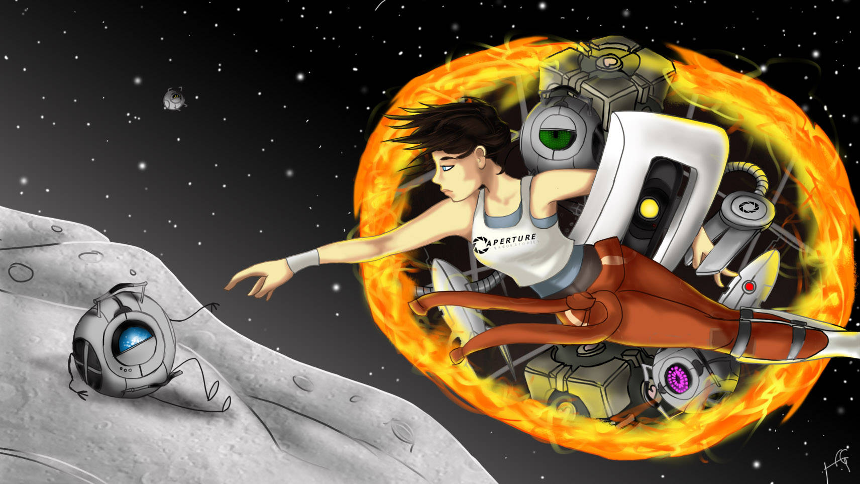 Portal 2, space, moon surface, HD Desktop Wallpaper