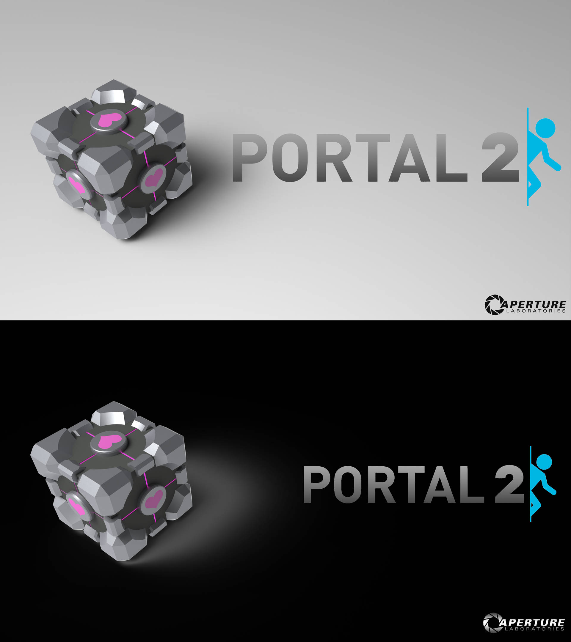 Portal 2, gray cube, pink glowing portals, Full HD Phone Wallpaper