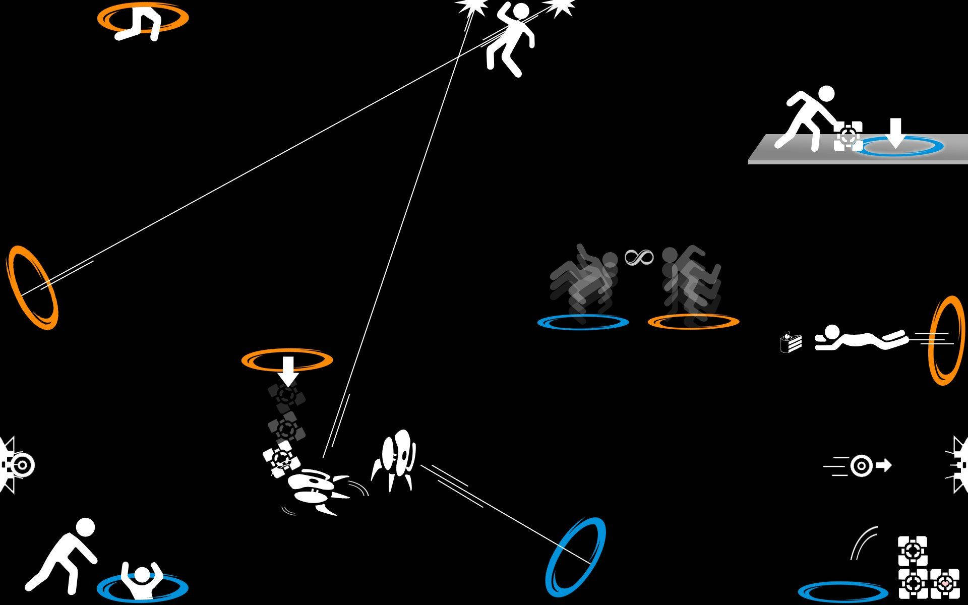 Portal 2, white stick figures, black background, Full HD Desktop Wallpaper