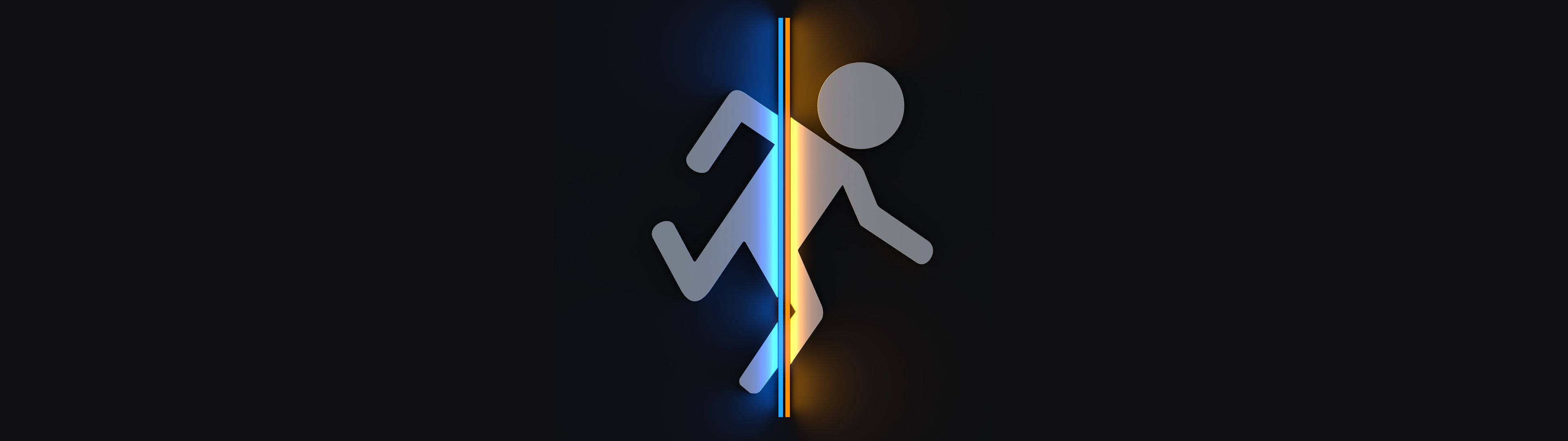 Portal 2, glowing vertical split, blue and gold light, 4K Desktop Wallpaper