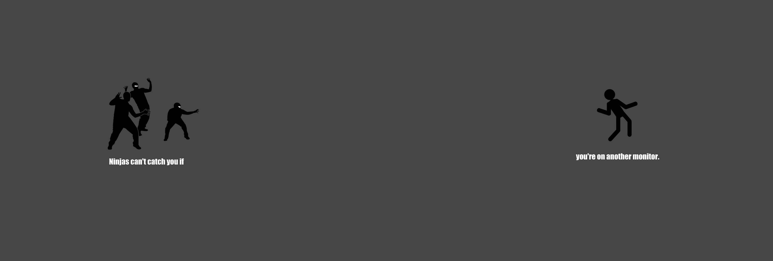 Portal Dual Screen, black stick figures, gray background, 2K Desktop Wallpaper
