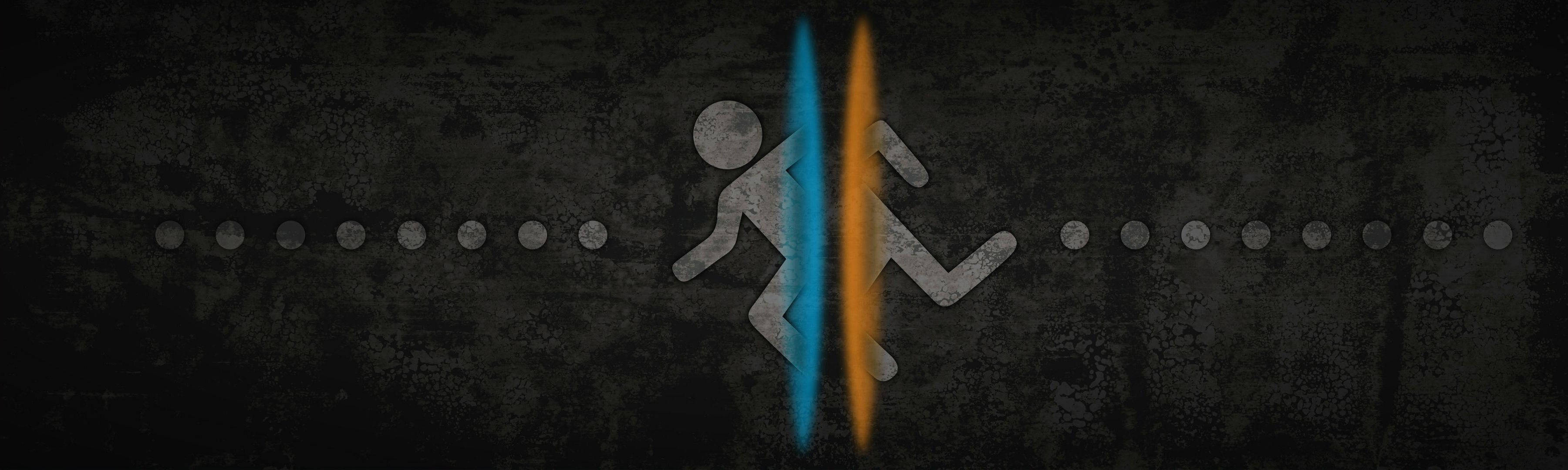 Portal Dual Screen, blue, orange, 2K Desktop Wallpaper