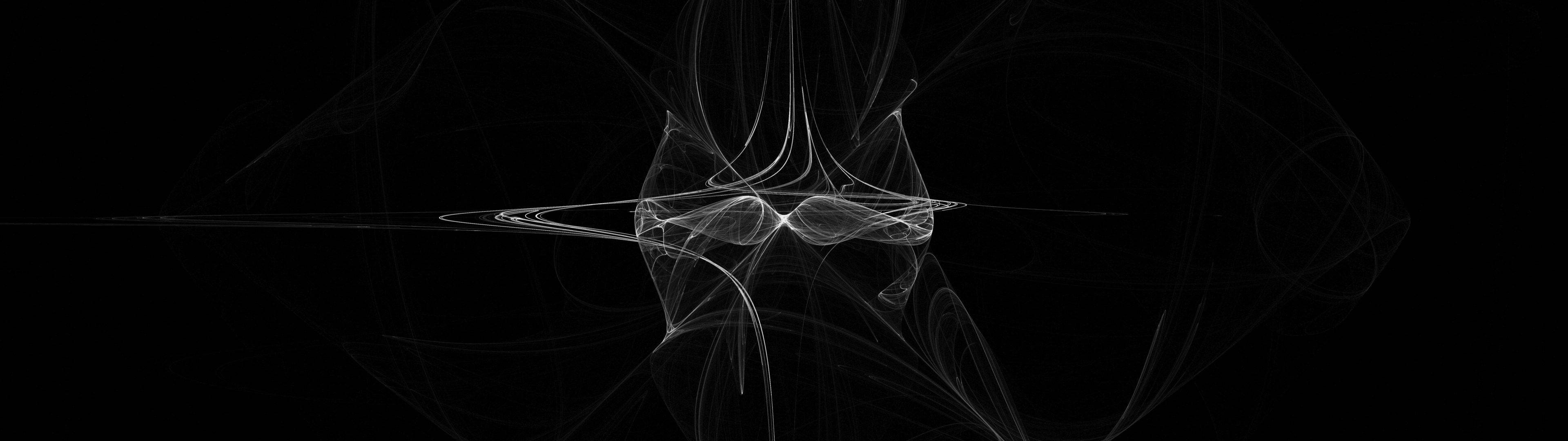 Portal Dual Screen, white fractal lines, pure black background, 4K Desktop Wallpaper